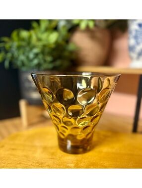 Vintage 1960s MCM Hazel Atlas "Eldorado" Honey Amber Coin Dot Vase Candy Dish